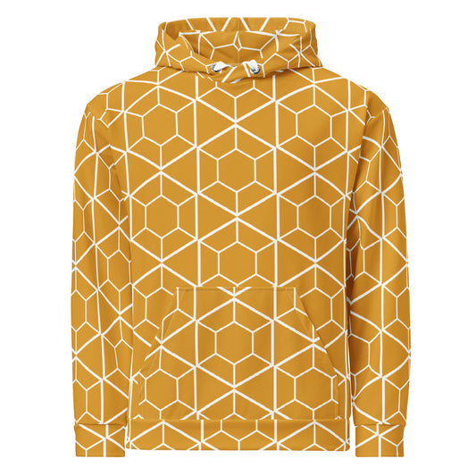 Men's All-Over Print Recycled Unisex Hoodie Geometric Hexagon Buttercup Yellow