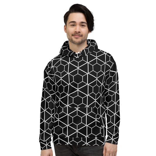 Men's All-Over Print Recycled Unisex Hoodie Geometric Hexagon Black