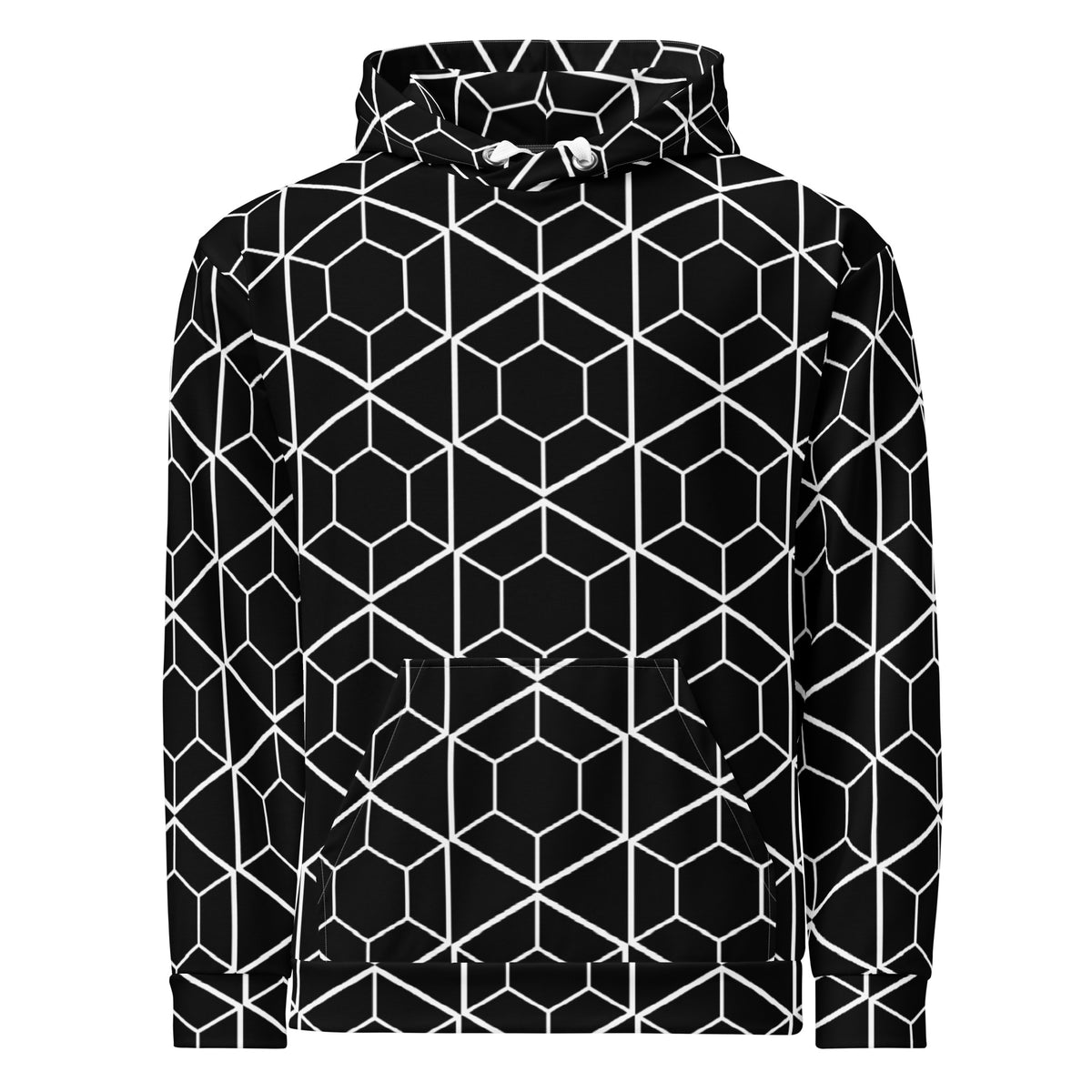 Men's All-Over Print Recycled Unisex Hoodie Geometric Hexagon Black
