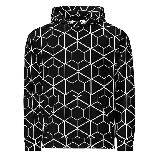 Men's All-Over Print Recycled Unisex Hoodie Geometric Hexagon Black