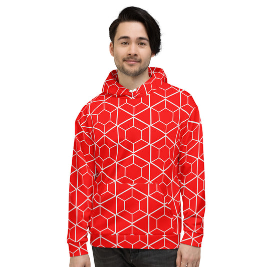 Men's All-Over Print Recycled Unisex Hoodie Geometric Hexagon Bright Red