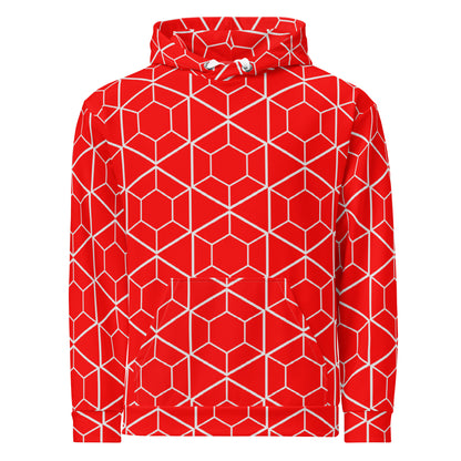 Men's All-Over Print Recycled Unisex Hoodie Geometric Hexagon Bright Red