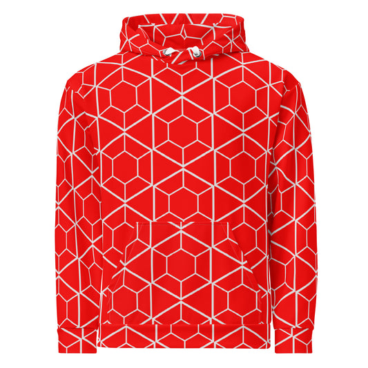 Men's All-Over Print Recycled Unisex Hoodie Geometric Hexagon Bright Red