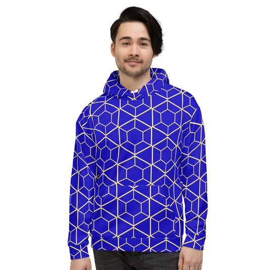 Men's All-Over Print Recycled Unisex Hoodie Geometric Hexagon Bright Blue