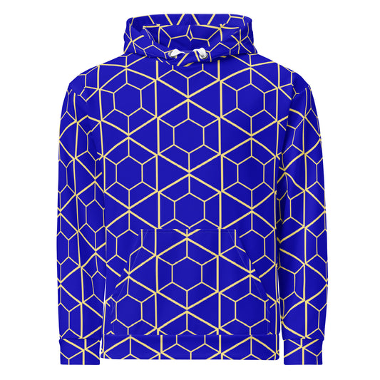 Men's All-Over Print Recycled Unisex Hoodie Geometric Hexagon Bright Blue
