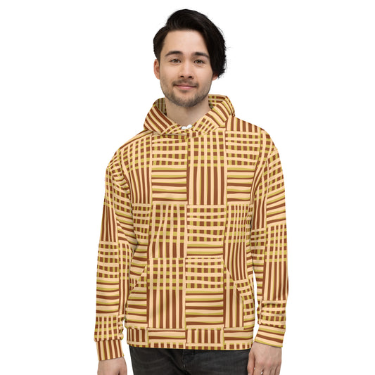 Men's All-Over Print Recycled Unisex Hoodie Geometric Stripes Saddle Brown