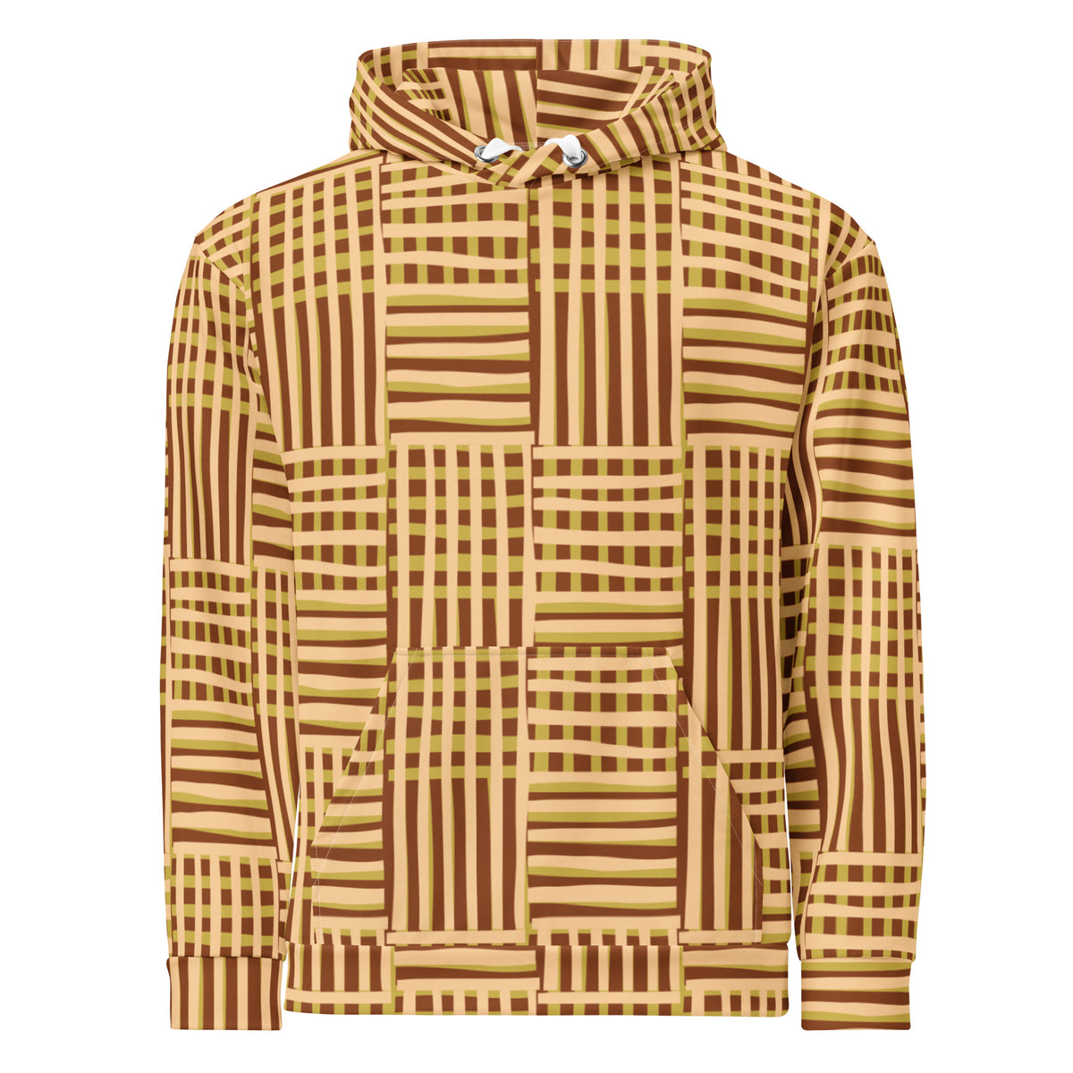 Men's All-Over Print Recycled Unisex Hoodie Geometric Stripes Saddle Brown