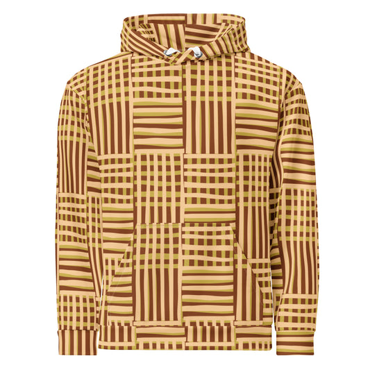 Men's All-Over Print Recycled Unisex Hoodie Geometric Stripes Saddle Brown
