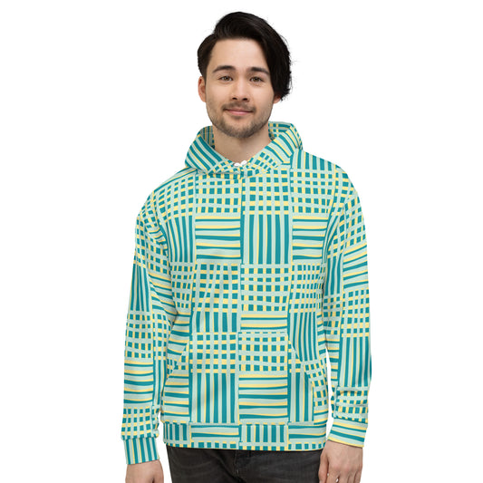 Men's All-Over Print Recycled Unisex Hoodie Geometric Stripes Eastern Blue