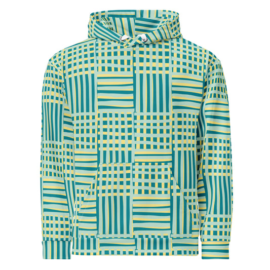 Men's All-Over Print Recycled Unisex Hoodie Geometric Stripes Eastern Blue