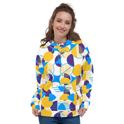 All-Over Print Unisex Hoodie Bold Geometric - Yellow, Purple & Blue