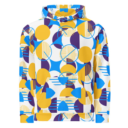All-Over Print Unisex Hoodie Bold Geometric - Yellow, Purple & Blue