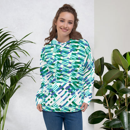 All-Over Print Unisex Hoodie Abstract Geometric Pattern - Teal & Royal Blue