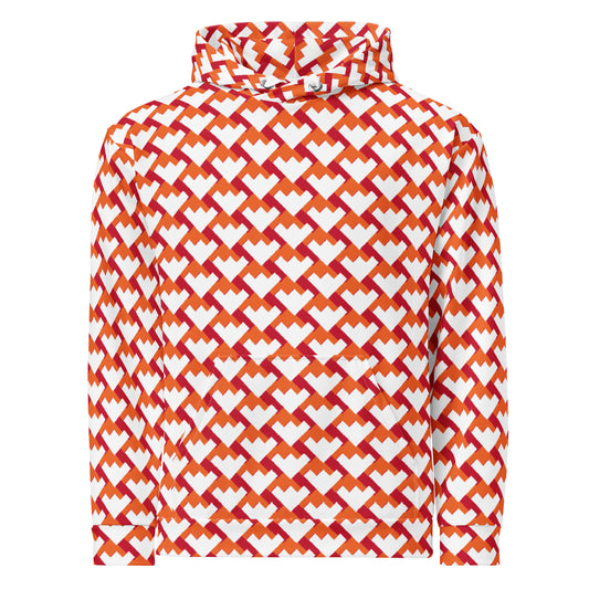 Men's All-Over Print Recycled Unisex Hoodie Geometric Heart Pattern Red & Orange