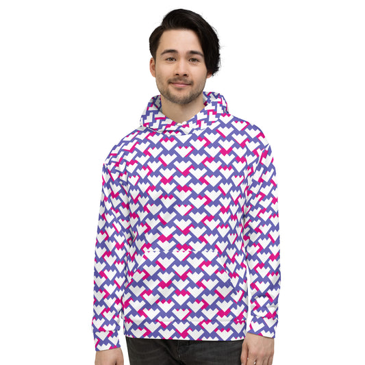 Men's All-Over Print Recycled Unisex Hoodie Geometric Heart Pattern Purple & Violet Red