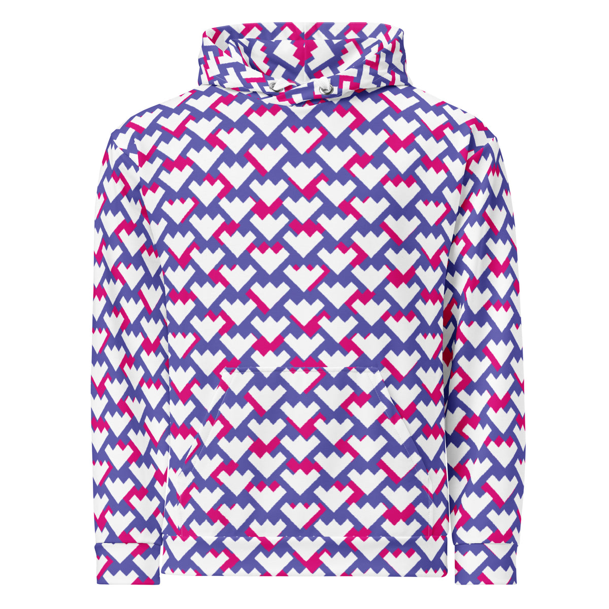 Men's All-Over Print Recycled Unisex Hoodie Geometric Heart Pattern Purple & Violet Red