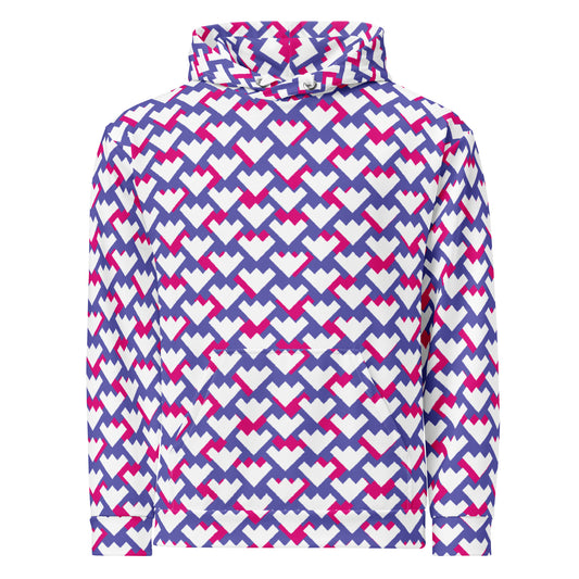 Men's All-Over Print Recycled Unisex Hoodie Geometric Heart Pattern Purple & Violet Red