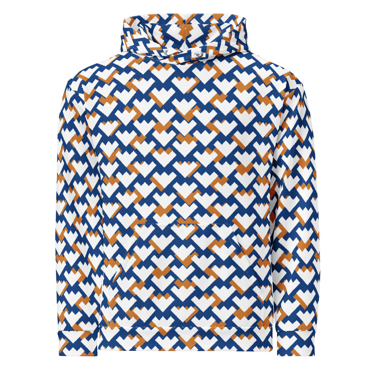 Men's All-Over Print Recycled Unisex Hoodie Geometric Heart Pattern Blue & Amber