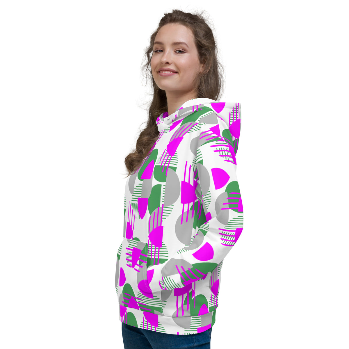 Women's All-Over Print Recycled Unisex Hoodie Bright Geometric Pattern
