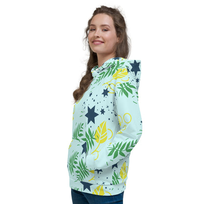 Women's All-Over Print Recycled Unisex Hoodie Leaves Light Cyan Blue