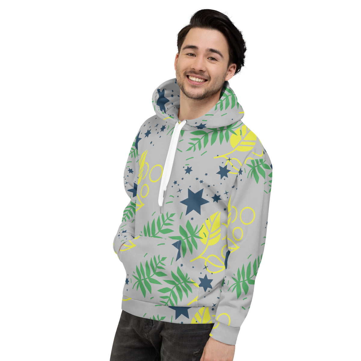 Men's All-Over Print Recycled Unisex Hoodie Leaves Silver