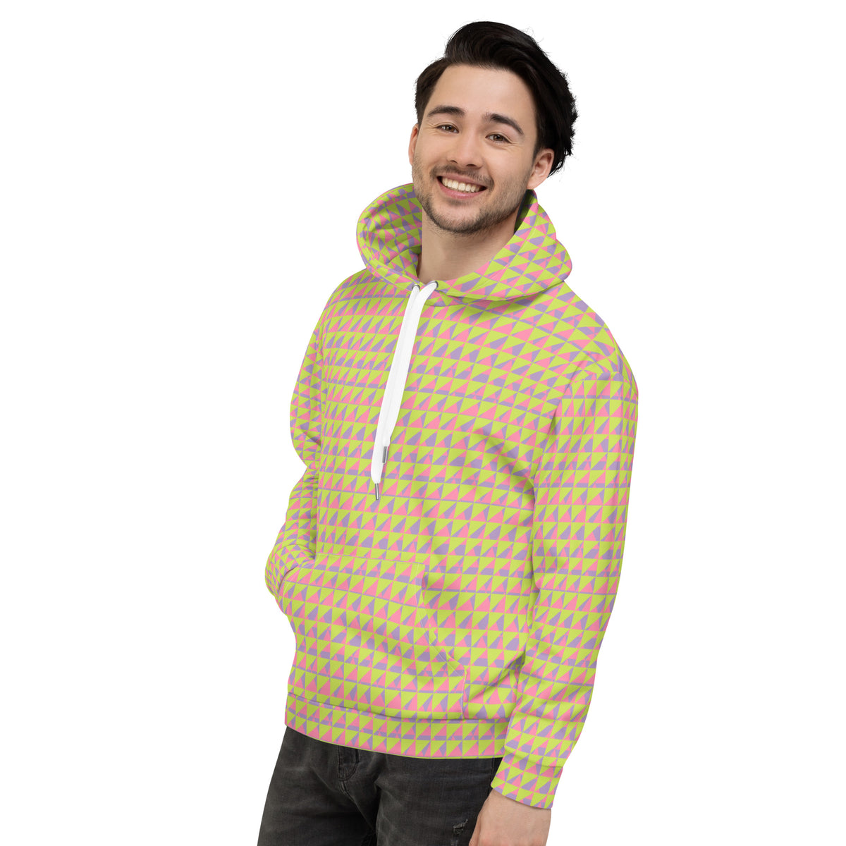 Men's All-Over Print Recycled Unisex Hoodie Geometric Triangles Mindaro Green