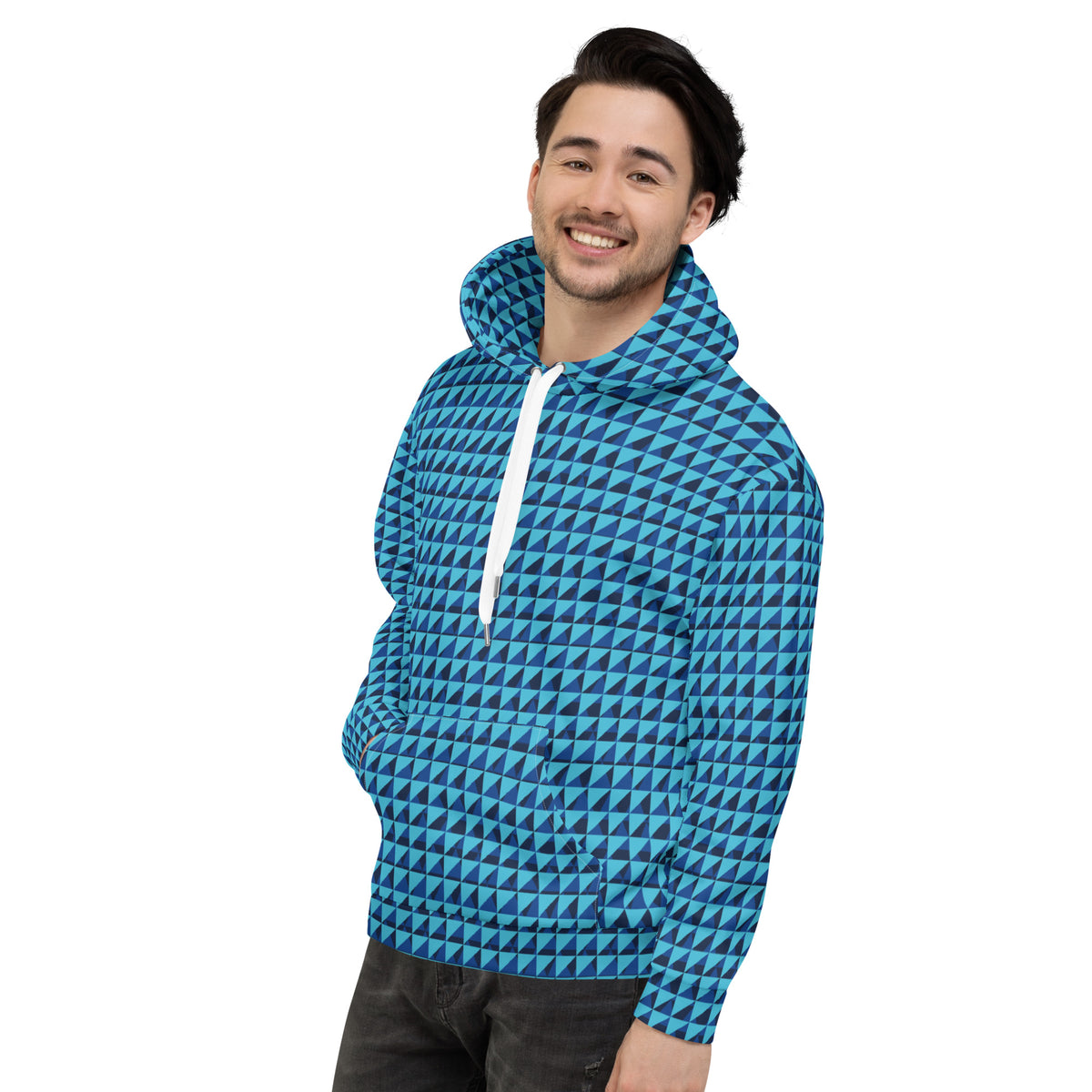 Men's All-Over Print Recycled Unisex Hoodie Geometric Triangles Bright Summer Sky Blue