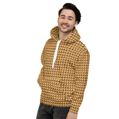 Men's All-Over Print Recycled Unisex Hoodie Geometric Triangles Fawn Yellow/Brown