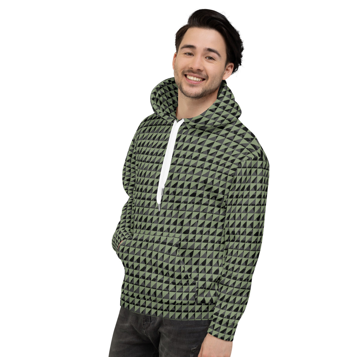 Men's All-Over Print Recycled Unisex Hoodie Geometric Triangles Camouflage Green