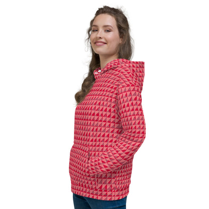 Women's All-Over Print Recycled Unisex Hoodie Geometric Triangles Flory Red