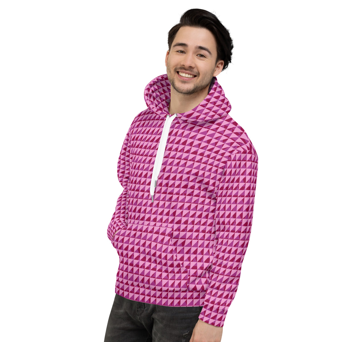 Men's All-Over Print Recycled Unisex Hoodie Geometric Triangles Burgundy 2 Purple
