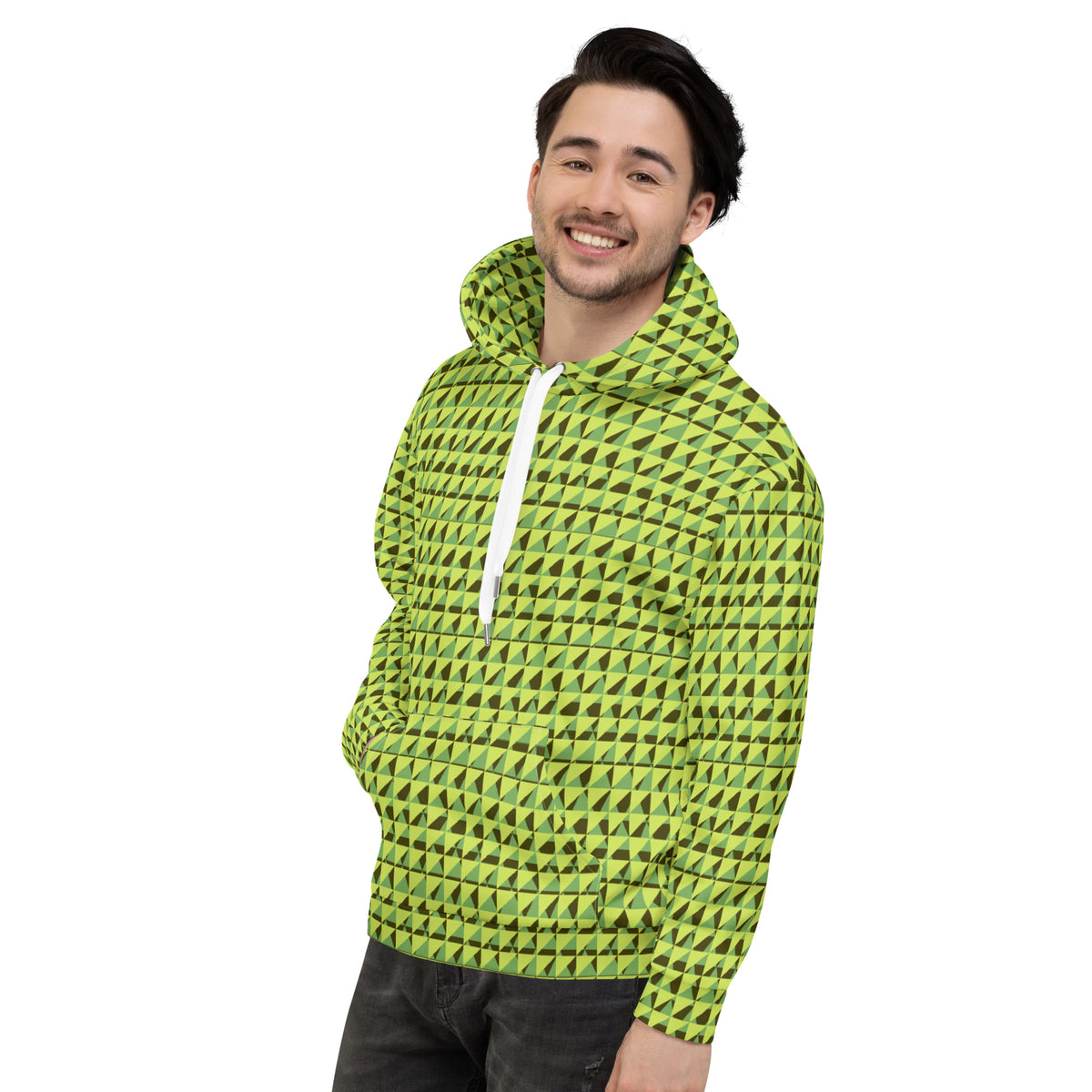 Men's All-Over Print Recycled Unisex Hoodie Geometric Triangles Green