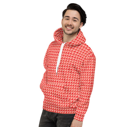 Men's All-Over Print Recycled Unisex Hoodie Geometric Triangles Alizarin Red/Rose Bud