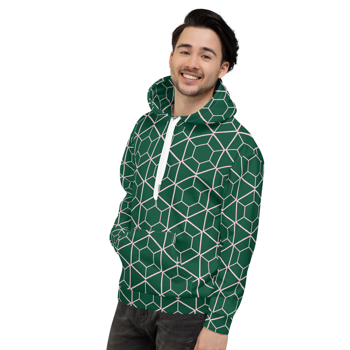 Men's All-Over Print Recycled Unisex Hoodie Geometric Hexagon British Racing Green
