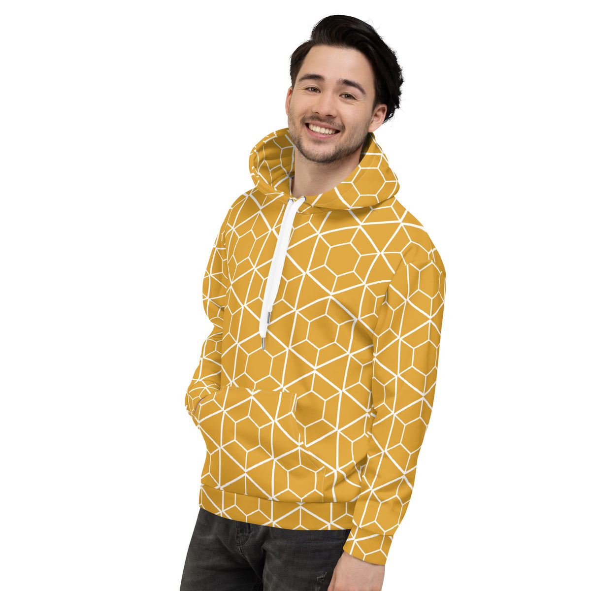 Men's All-Over Print Recycled Unisex Hoodie Geometric Hexagon Buttercup Yellow