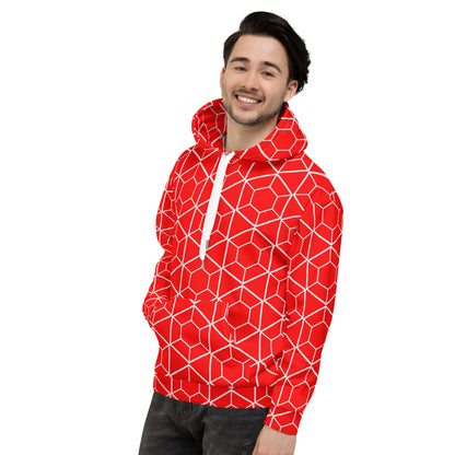 Men's All-Over Print Recycled Unisex Hoodie Geometric Hexagon Bright Red