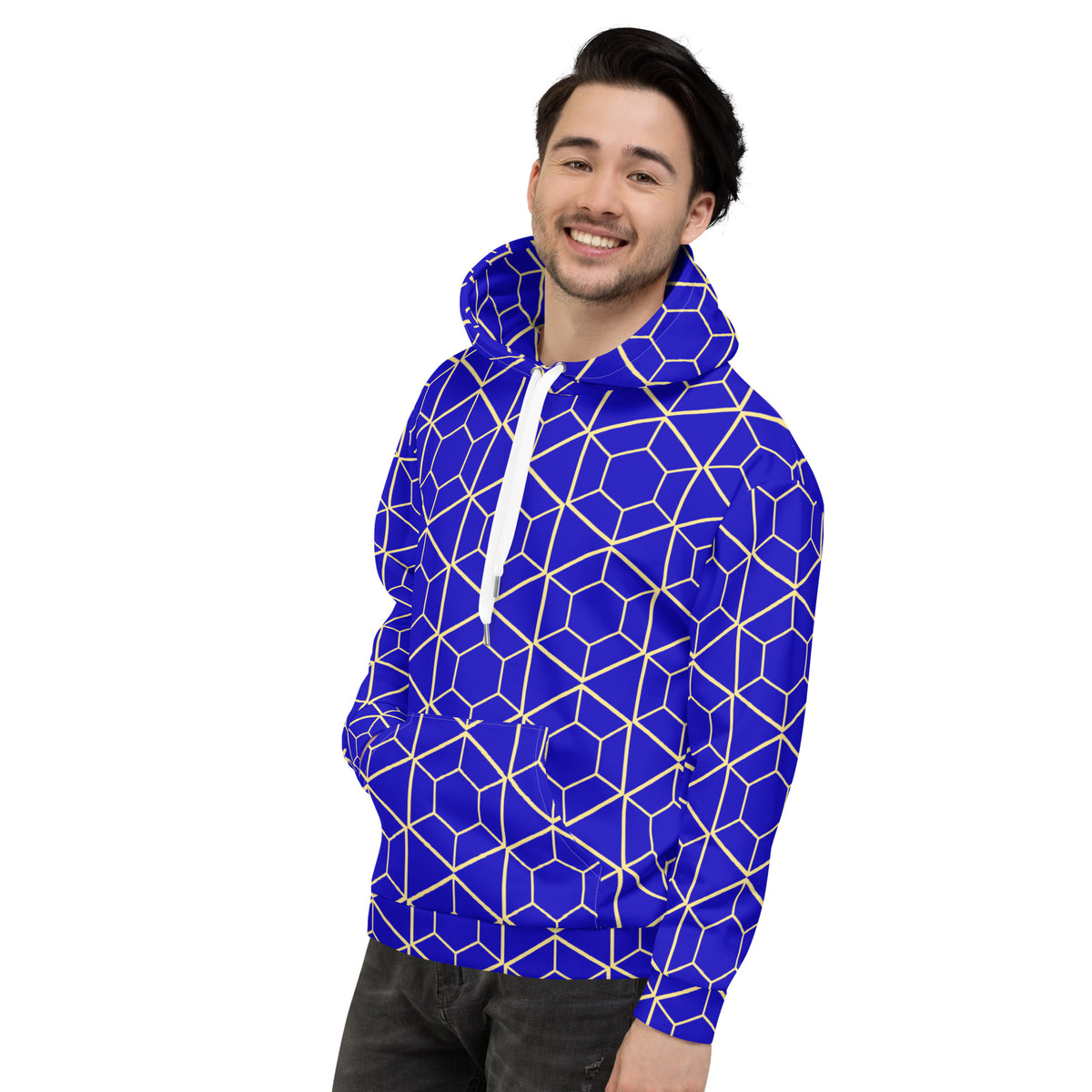 Men's All-Over Print Recycled Unisex Hoodie Geometric Hexagon Bright Blue