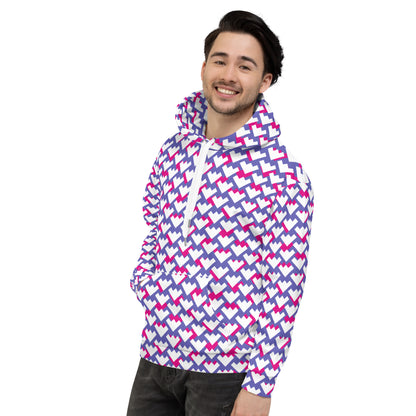 Men's All-Over Print Recycled Unisex Hoodie Geometric Heart Pattern Purple & Violet Red