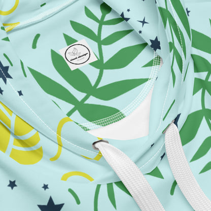 Women's All-Over Print Recycled Unisex Hoodie Leaves Light Cyan Blue