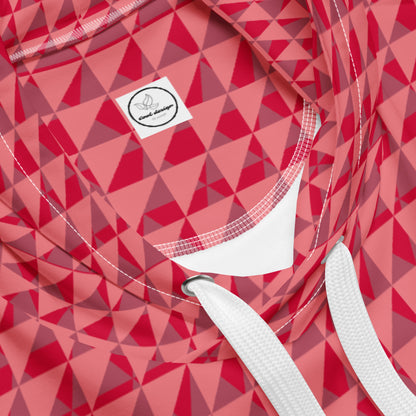 Women's All-Over Print Recycled Unisex Hoodie Geometric Triangles Flory Red