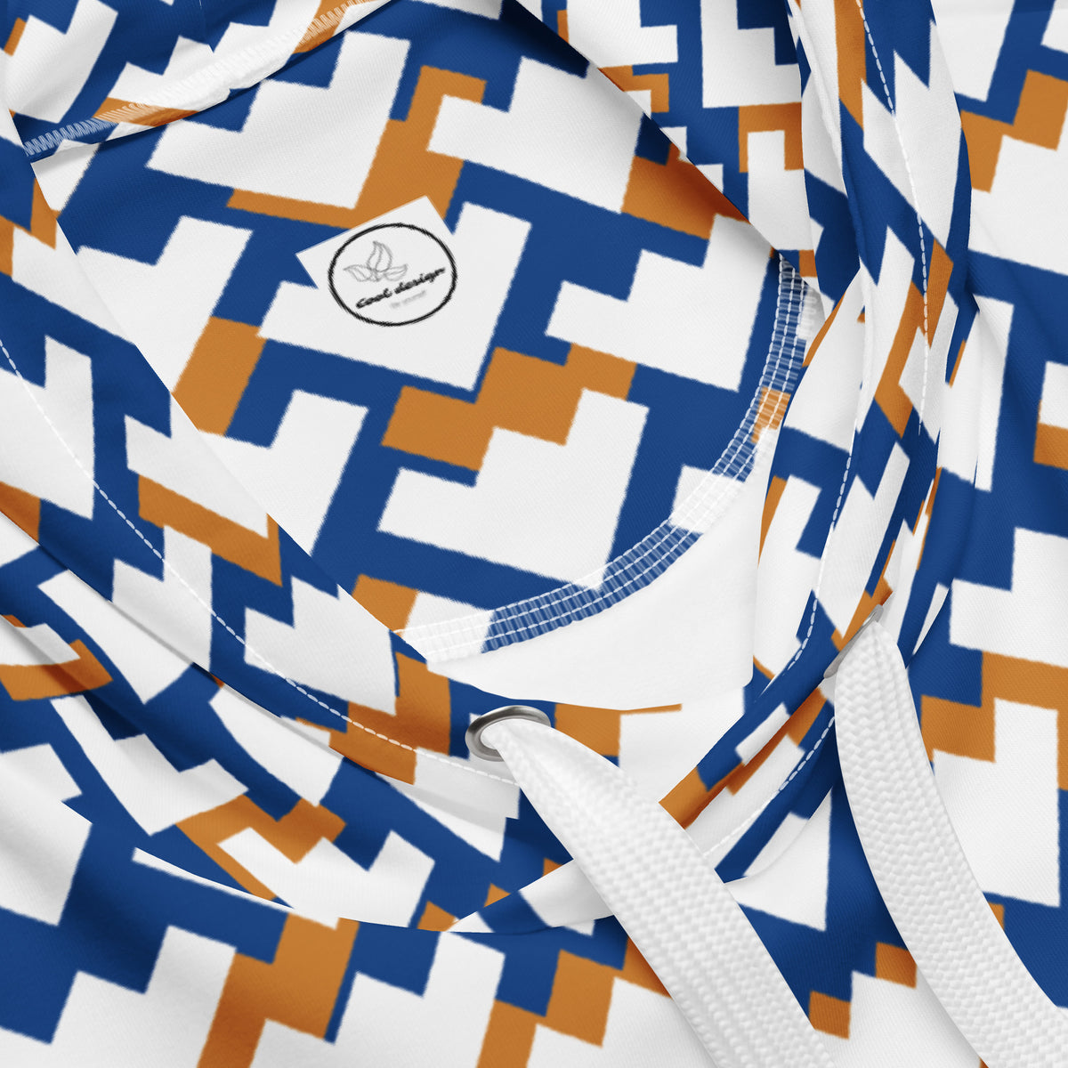 Men's All-Over Print Recycled Unisex Hoodie Geometric Heart Pattern Blue & Amber