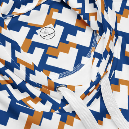 Men's All-Over Print Recycled Unisex Hoodie Geometric Heart Pattern Blue & Amber