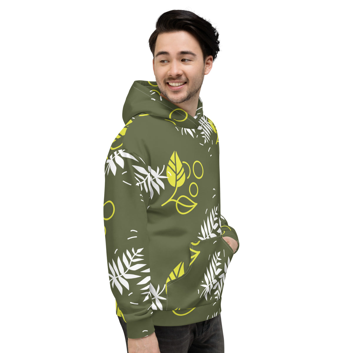 Men's All-Over Print Recycled Unisex Hoodie Leaves Saratoga Green