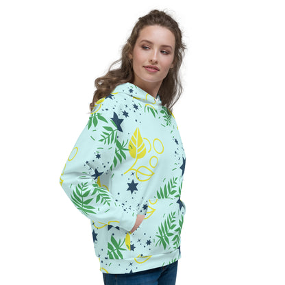Women's All-Over Print Recycled Unisex Hoodie Leaves Light Cyan Blue