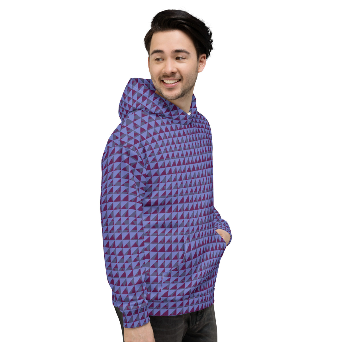 Men's All-Over Print Recycled Unisex Hoodie Geometric Triangles Corn Flower Blue Purple