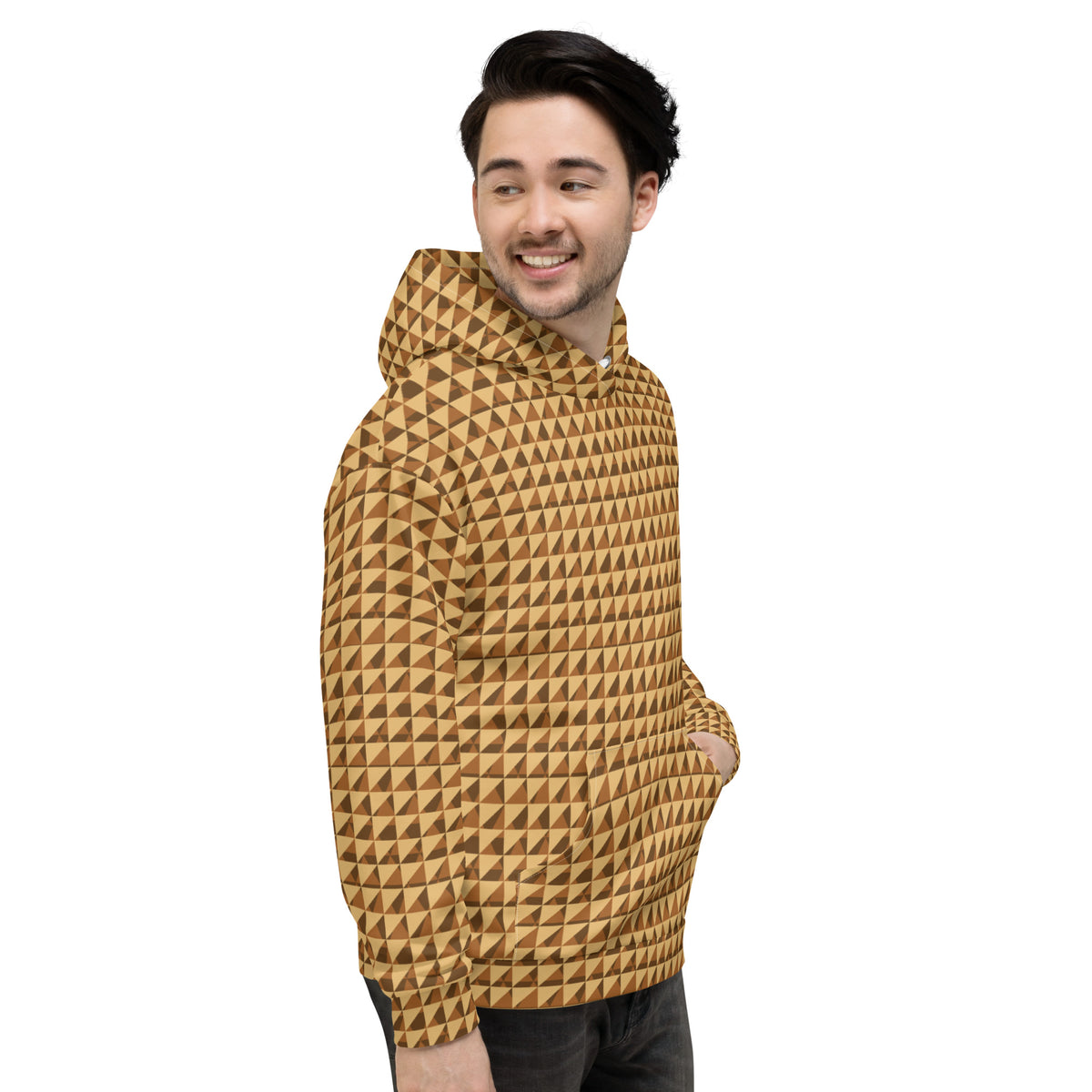 Men's All-Over Print Recycled Unisex Hoodie Geometric Triangles Fawn Yellow/Brown