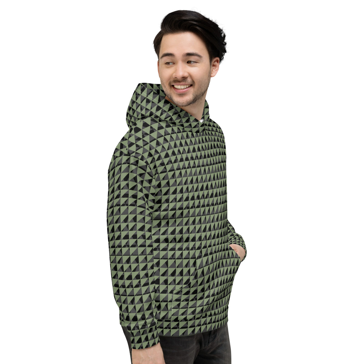 Men's All-Over Print Recycled Unisex Hoodie Geometric Triangles Camouflage Green