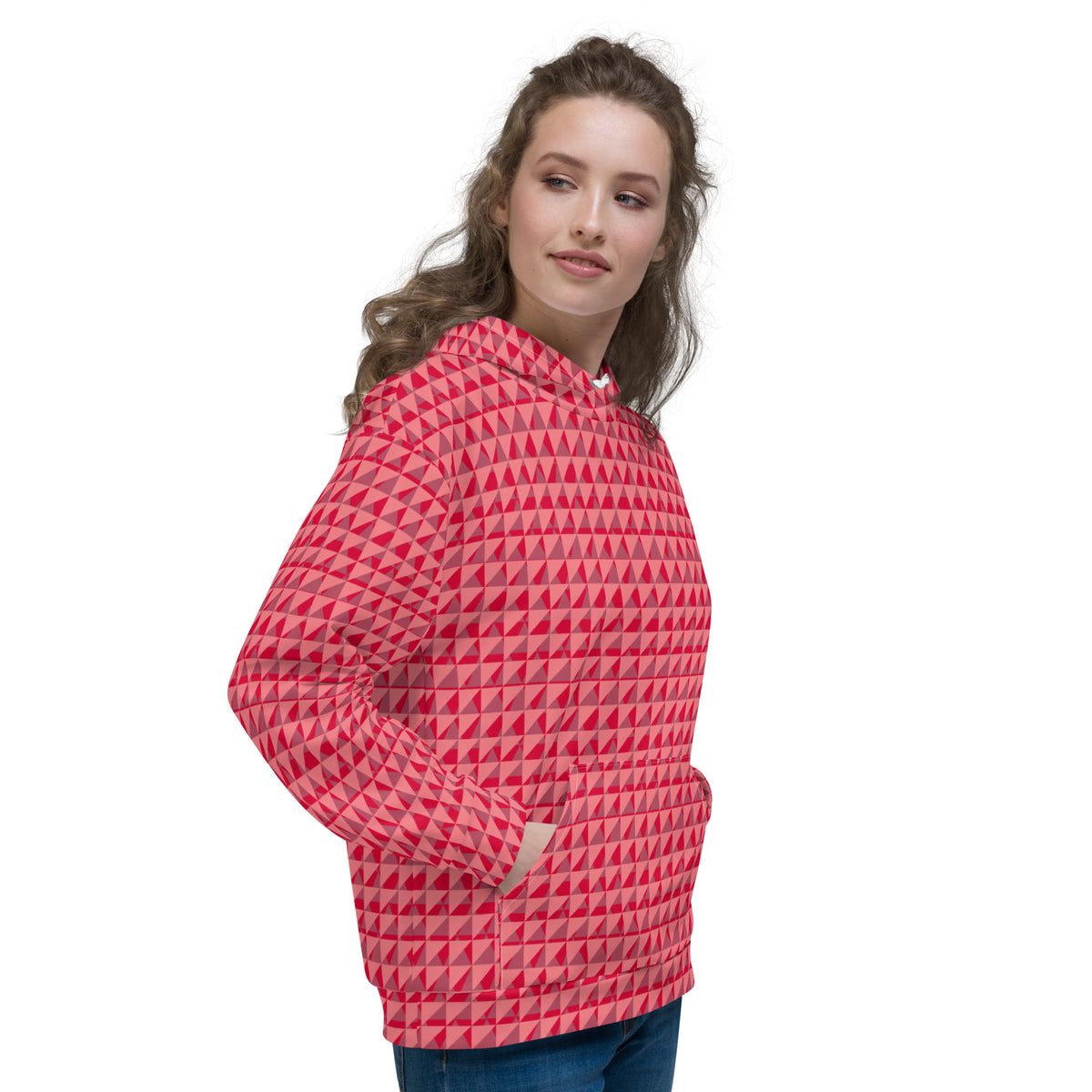Women's All-Over Print Recycled Unisex Hoodie Geometric Triangles Flory Red