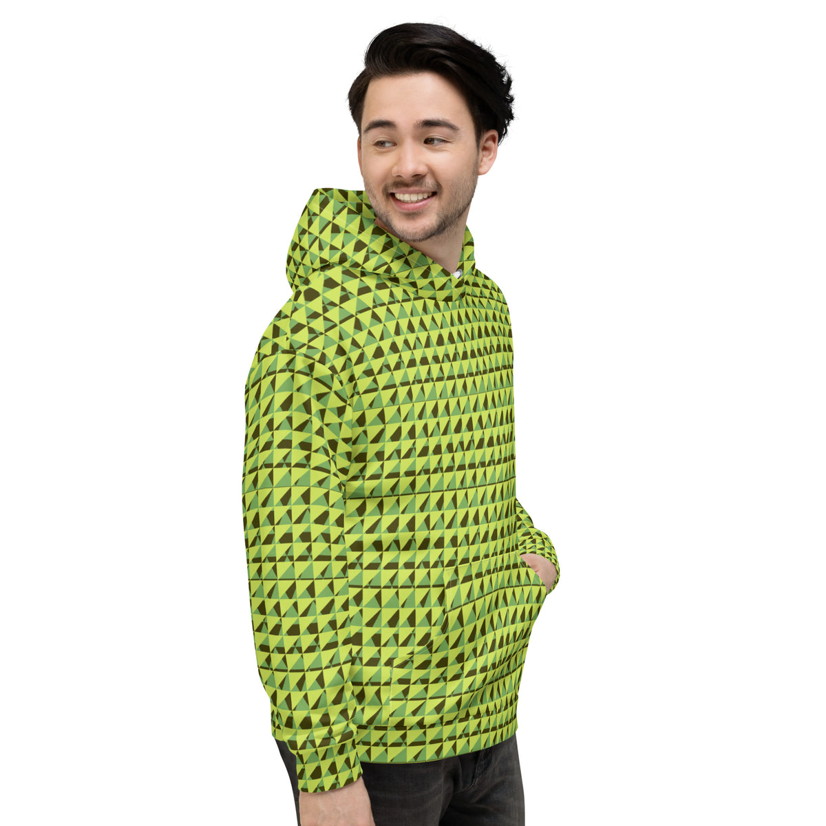 Men's All-Over Print Recycled Unisex Hoodie Geometric Triangles Green