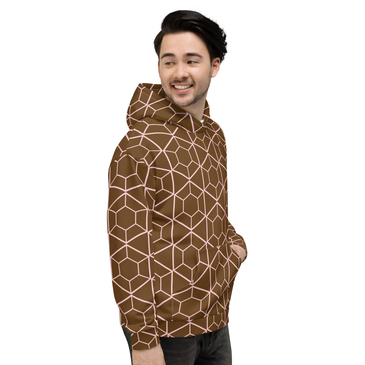 Men's All-Over Print Recycled Unisex Hoodie Geometric Hexagon Brown